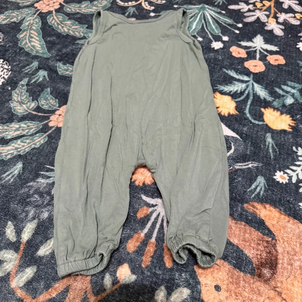 Cutie Bootie Sage Green Bamboo Sleeveless Romper Baby 0-3M Button Front Jumpsuit